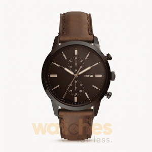 Fossil Men’s Quartz Brown Leather Strap Black Dial 44mm Watch FS5437