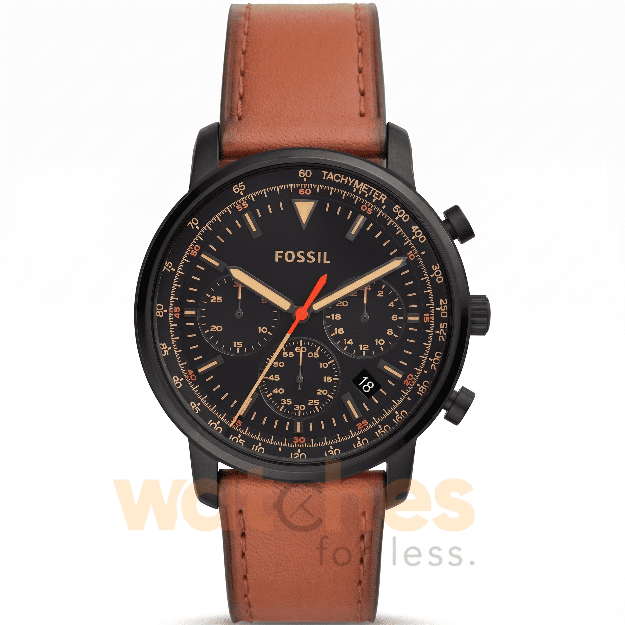 Fossil Men’s Quartz Brown Leather Strap Black Dial 44mm Watch FS5501