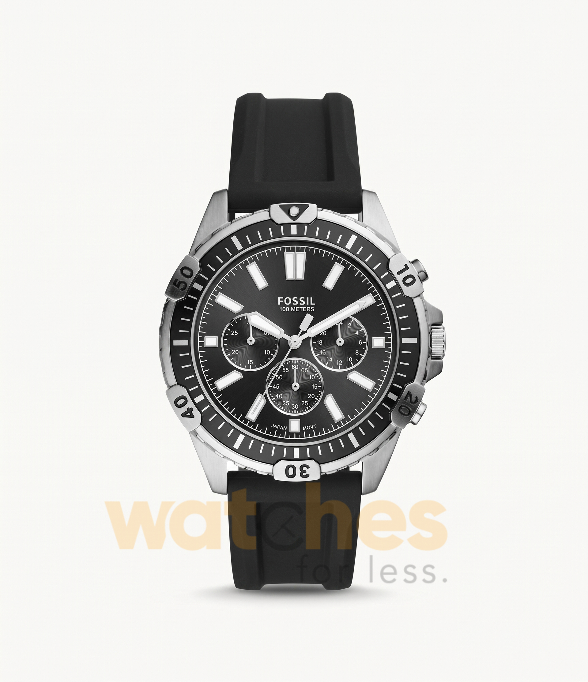Fossil Men’s Quartz Black Silicone Strap Black Dial 44mm Watch FS5624