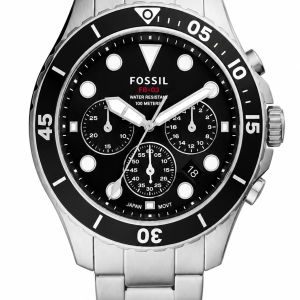 Fossil Men’s Quartz Silver Stainless Steel Black Dial 46mm Watch FS5725