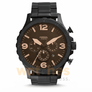Fossil Men’s Chronograph Quartz Black Stainless Steel Brown Dial 50mm Watch JR1356 (Without Tag)
