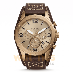 Fossil Men’s Quartz Brown Leather Strap Gold Dial 50mm Watch JR1495