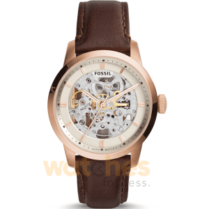 Fossil Men’s Automatic Brown Leather Strap Beige Skeleton Dial 40mm Watch ME3078