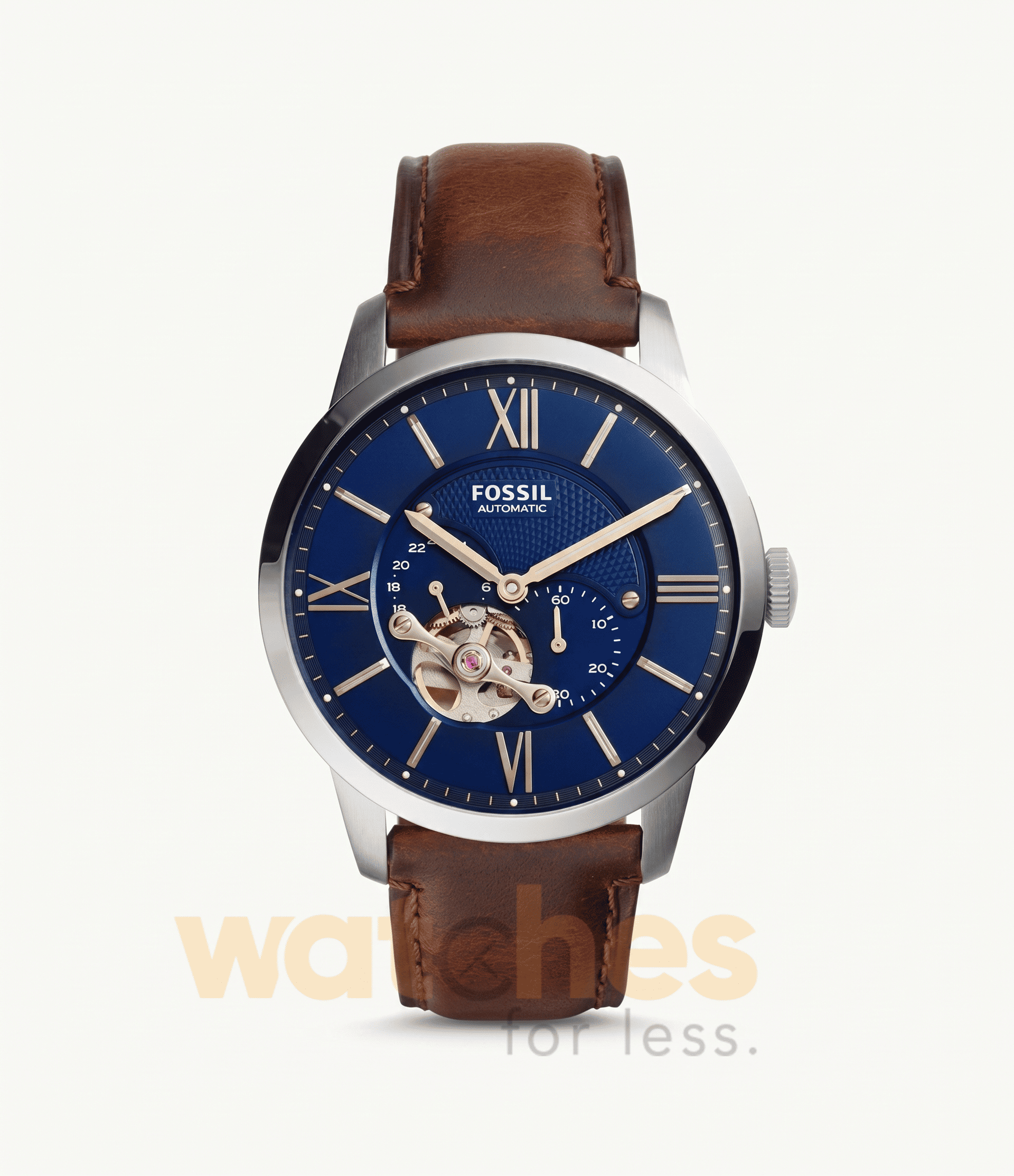 Fossil Men’s Automatic Brown Leather Strap Blue Dial 44mm Watch ME3110