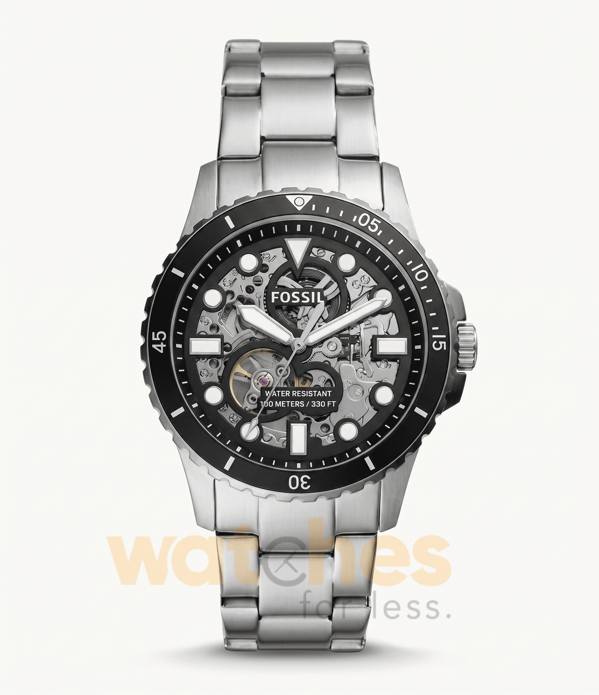 Fossil Men’s Automatic Silver Stainless Steel Black Dial 42mm Watch ME3190