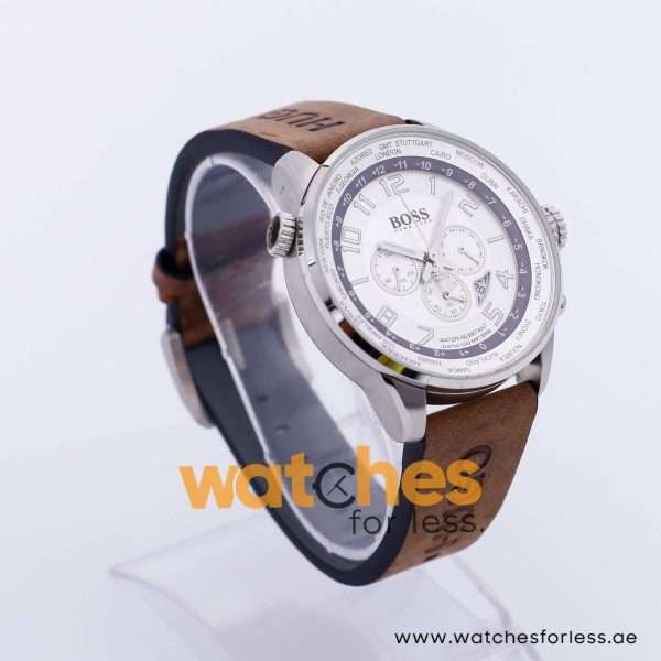 Hugo Boss Men’s Quartz Brown Leather Strap Silver Dial 44mm Watch 1512739/2 UAE DUBAI AJMAN SHARJAH ABU DHABI RAS AL KHAIMA UMM UL QUWAIN ALAIN FUJAIRAH