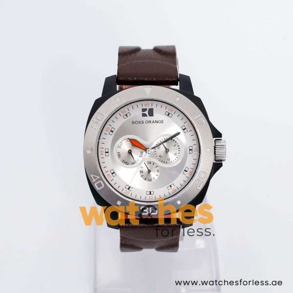 Hugo Boss Men’s Quartz Dark Brown Leather Strap Silver Dial 45mm Watch 1512670/2 UAE DUBAI AJMAN SHARJAH ABU DHABI RAS AL KHAIMA UMM UL QUWAIN ALAIN FUJAIRAH