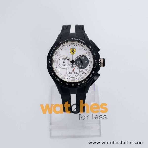 Ferrari Men’s Quartz Black & White Silicone Strap White Dial 44mm Watch 0830024 UAE DUBAI AJMAN SHARJAH ABU DHABI RAS AL KHAIMA UMM UL QUWAIN ALAIN FUJAIRAH