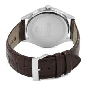 Hugo Boss Men’s Quartz Brown Leather Strap Grey Dial 43mm Watch 1513484