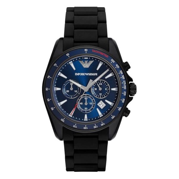 Emporio Armani Men’s Quartz Black Stainless Steel & Silicone Blue Dial 44mm Watch AR6121