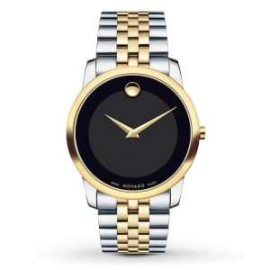 Movado Men’s Quartz Swiss Made Two Tone Stainless Steel Black Dial 40mm Watch 0606899