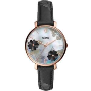 Fossil Women’s Quartz Black Leather Strap Mother OF Pearl Dial 36mm Watch ES4535