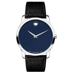 Movado Men’s Quartz Swiss Made Black Leather Strap Blue Dial 40mm Watch 0607013