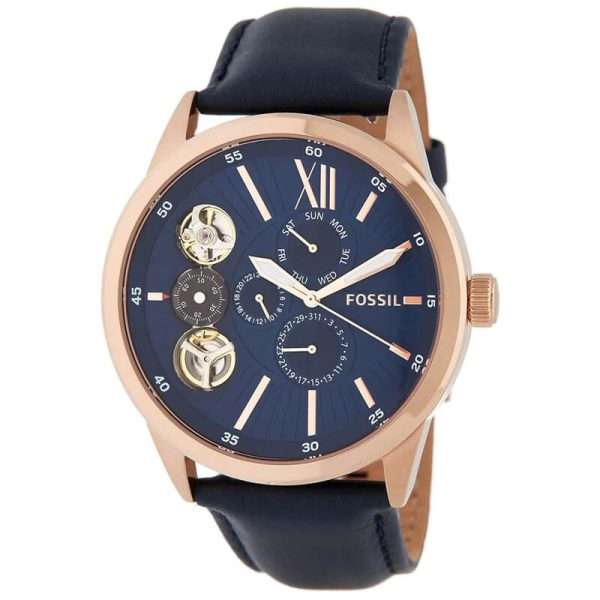 Fossil Men’s Mechanical Blue Leather Strap Blue Dial 48mm Watch BQ2219