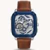 Fossil Men’s Automatic Brown Leather Strap Blue Dial 42mm Watch BQ2571