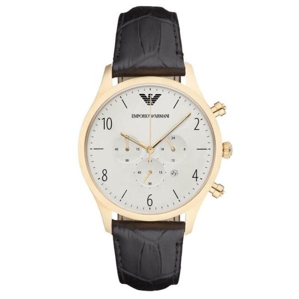 Emporio Armani Men’s Quartz Black Leather Strap White Dial 43mm Watch AR1892