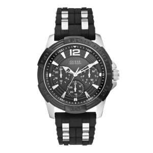 Guess Men’s Quartz Black Silicone & Stainless Steel Black Dial 43mm Watch W0366G1 UAE DUBAI AJMAN SHARJAH ABU DHABI RAS AL KHAIMA UMM UL QUWAIN ALAIN FUJAIRAH