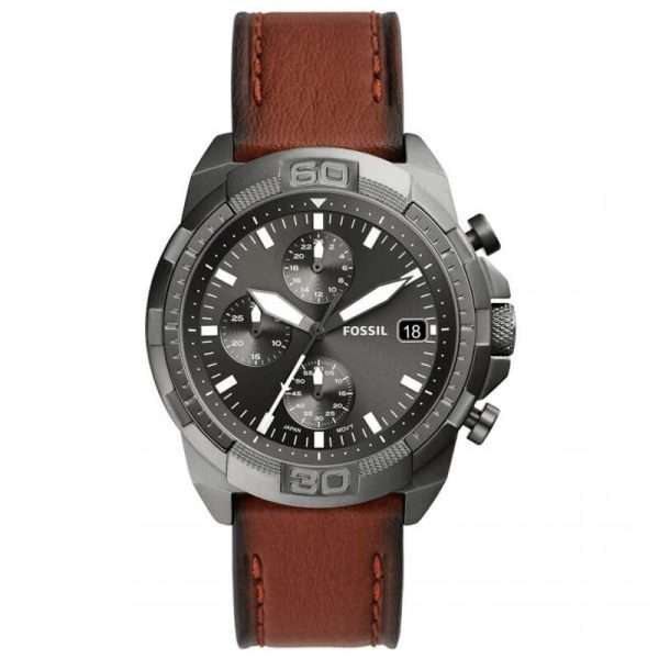 Fossil Men’s Quartz Brown Leather Strap Grey Dial 44mm Watch FS5855