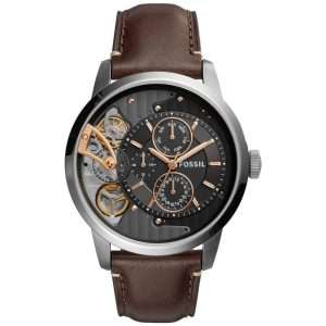 Fossil Men’s Mechanical Dark Brown Leather Strap Black Dial 44mm Watch ME1163