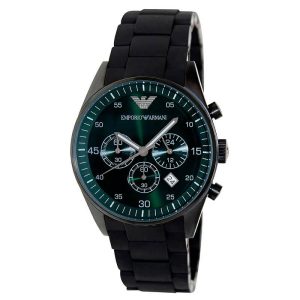 Emporio Armani Men’s Quartz Black Stainless Steel Green Dial 43mm Watch AR5922