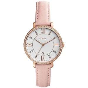 Fossil Women’s Quartz Pink Leather Strap White Dial 36mm Watch ES4303