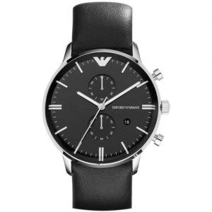 Emporio Armani Men’s Quartz Black Leather Strap Black Dial 43mm Watch AR0397