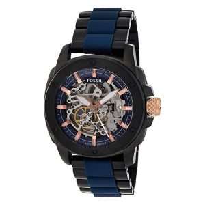 Fossil Men’s Automatic Two Tone Silicone & Stainless Steel Blue Dial 45mm Watch ME3133
