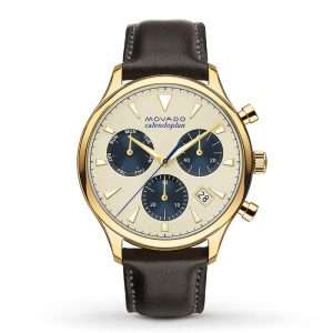 Movado Men’s Swiss Made Quartz Brown Leather Strap Parchment Dial 43mm Watch 3650007