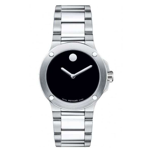 Movado Women’s Quartz Swiss Made Silver Stainless Steel Black Dial 35mm Watch 0606292