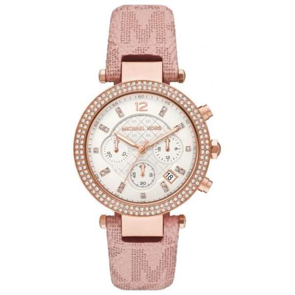 Michael Kors Women’s Quartz Pink Leather Strap White Dial 39mm Watch MK6935