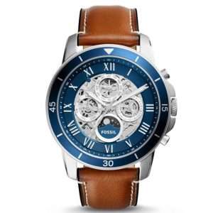 Fossil Men’s Automatic Brown Leather Strap Blue Dial 44mm Watch ME3140