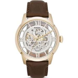 Fossil Men’s Automatic Brown Leather Strap Skeleton Dial 44mm Watch ME3043