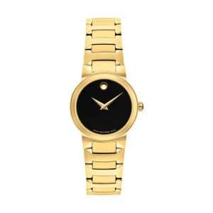 Movado Women’s Quartz Swiss Made Gold Stainless Steel Black Dial 26mm Watch 0607297