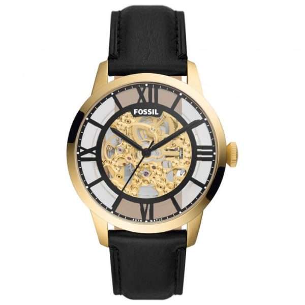 Fossil Men’s Automatic Black Leather Strap Black Skeleton Dial 44mm Watch ME3210