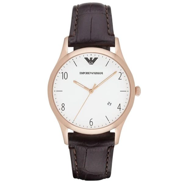 Emporio Armani Men’s Quartz Brown Leather Strap White Dial 41mm Watch AR1915