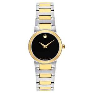 Movado Women’s Quartz Swiss Made Two Tone Stainless Steel Black Dial 26mm Watch 0607296