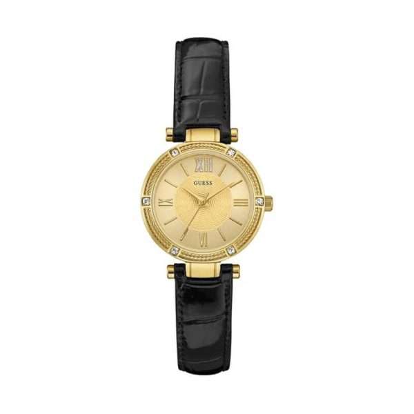 Guess Women’s Quartz Black Leather Strap Gold Dial 30mm Watch W0838L1 UAE DUBAI AJMAN SHARJAH ABU DHABI RAS AL KHAIMA UMM UL QUWAIN ALAIN FUJAIRAH