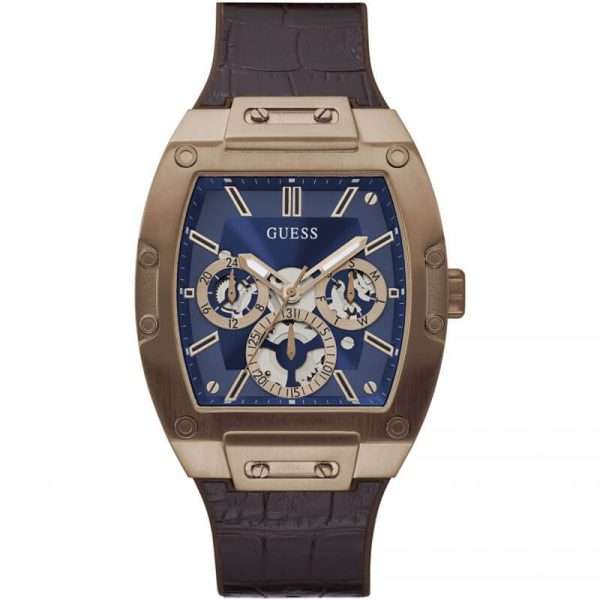 Guess Men’s Quartz Brown Silicone & Leather Strap Blue Dial 43mm Watch GW0202G2 UAE DUBAI AJMAN SHARJAH ABU DHABI RAS AL KHAIMA UMM UL QUWAIN ALAIN FUJAIRAH