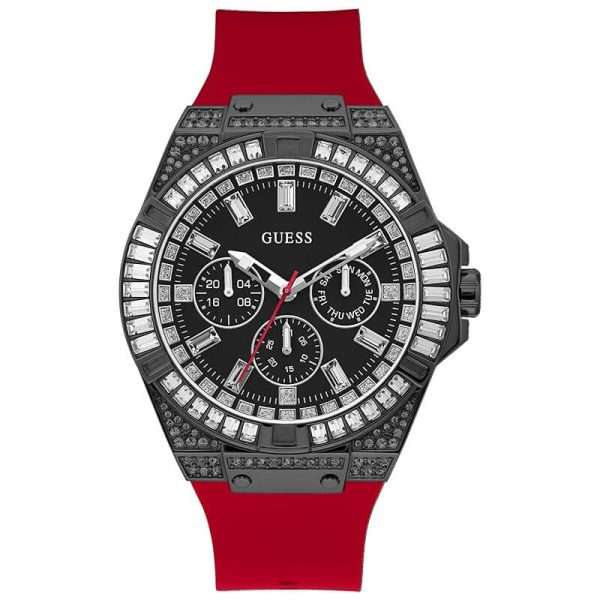 Guess Men’s Quartz Red Silicone Strap Black Dial 47mm Watch GW0208G6 UAE DUBAI AJMAN SHARJAH ABU DHABI RAS AL KHAIMA UMM UL QUWAIN ALAIN FUJAIRAH