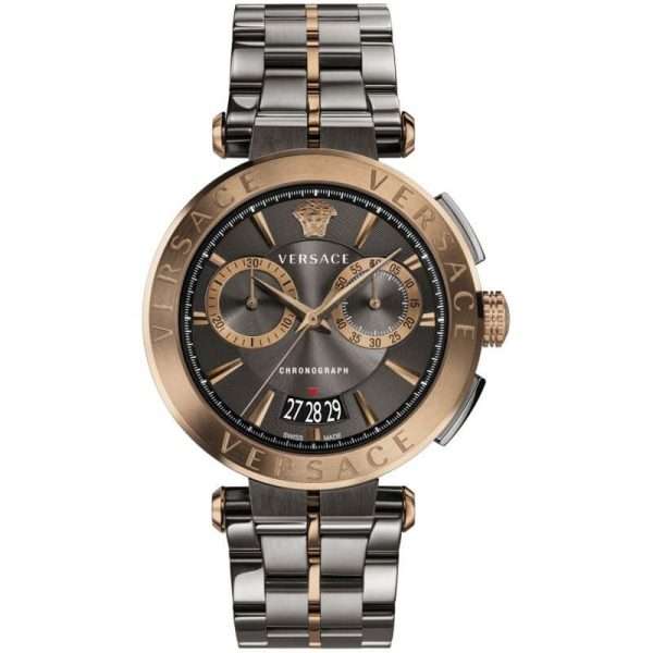 Versace Men’s Quartz Swiss Made Two Tone Stainless Steel Grey Dial 45mm Dial VBR050017 UAE DUBAI AJMAN SHARJAH ABU DHABI RAS AL KHAIMA UMM UL QUWAIN ALAIN FUJAIRAH