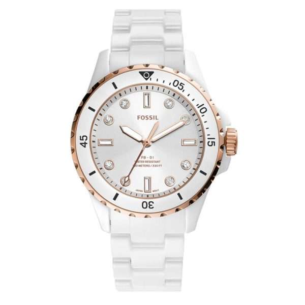 Fossil Women’s Quartz White Ceramic Chain White Dial 36mm Watch CE1107