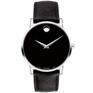 Movado Men’s Quartz Swiss Made Black Leather Strap Black Dial 40mm Watch 0607194