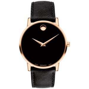 Movado Men’s Quartz Swiss Made Black Leather Strap Black Dial 40mm Watch 0607196