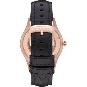 Emporio Armani Men’s Automatic Black Leather Strap White Dial 41mm Watch AR1924