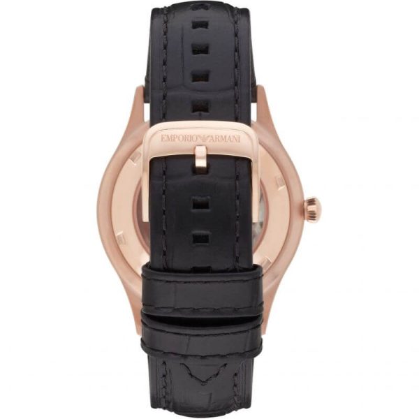 Emporio Armani Men’s Automatic Black Leather Strap White Dial 41mm Watch AR1924