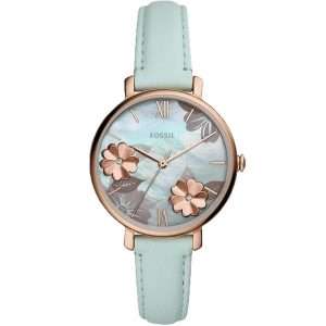 Fossil Women’s Quartz Sky Blue Leather Strap Sky Blue Mother OF Pearl Dial 36mm Watch ES4813