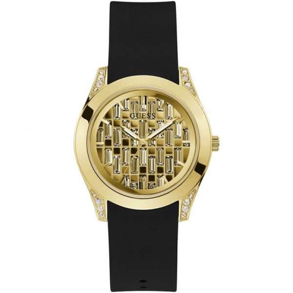 Guess Women’s Quartz Black Silicone Strap Gold Dial 39mm Watch GW0109L1 UAE DUBAI AJMAN SHARJAH ABU DHABI RAS AL KHAIMA UMM UL QUWAIN ALAIN FUJAIRAH