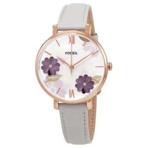 Fossil Women’s Quartz Grey Leather Strap Mother OF Pearl Dial 36mm Watch ES4672