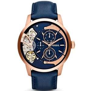 Fossil Men’s Mechanical Blue Leather Strap Blue Dial 44mm Watch ME1138