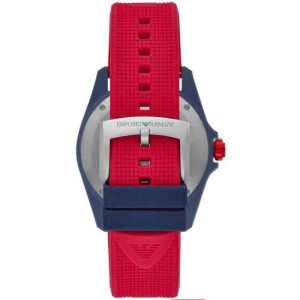 Emporio Armani Men’s Quartz Red Silicone Strap Silver Dial 44mm Watch AR11219